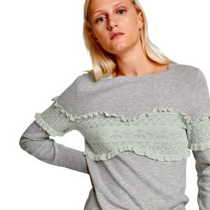 SANDY LIANG GRAY SWEATER WITH MINT DETAILING SIZE LARGE L